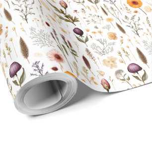 Papel De Regalo Patrón de flores prensadas vintage botánico boho