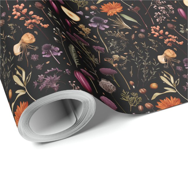 Papel De Regalo Patrón de Flores Presionadas Boho (Esquina del rollo)