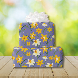Papel De Regalo Patrón de flores primaverales de Daffodil en azul