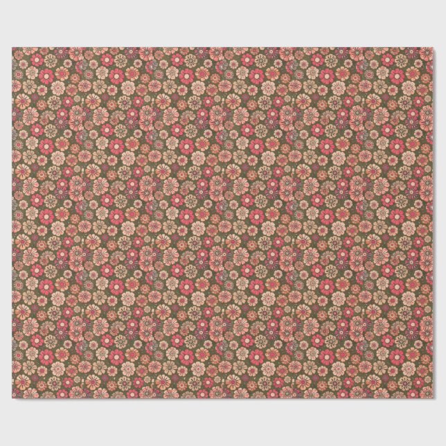 Papel De Regalo Patrón de flores retro de los 70  (Superficie plana)