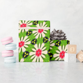 Papel De Regalo Patrón de flores rosadas y blancas