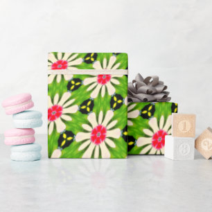 Papel De Regalo Patrón de flores rosadas y blancas