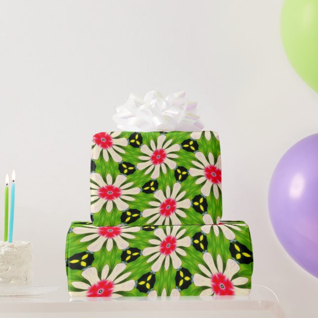 Papel De Regalo Patrón de flores rosadas y blancas (Regalos de fiesta)
