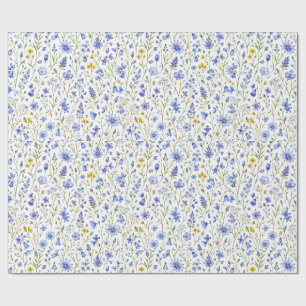 Papel De Regalo Patrón de flores silvestres acuarela azul amarillo