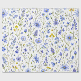 Papel De Regalo Patrón de flores silvestres acuarela azul amarillo