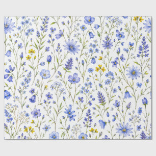 Papel De Regalo Patrón de flores silvestres acuarela azul amarillo