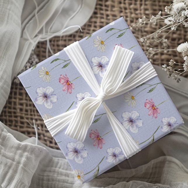 Papel De Regalo Patrón de flores silvestres acuarela azul boho (Subido por el creador)