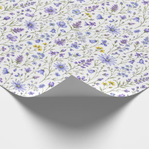 Papel De Regalo Patrón de flores silvestres acuarela azul púrpura 