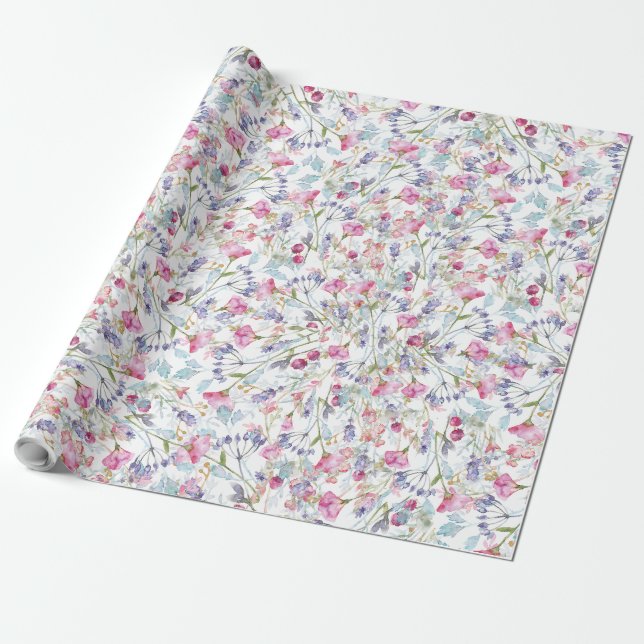 Papel De Regalo Patrón de flores silvestres acuáticas (Desenrollado)