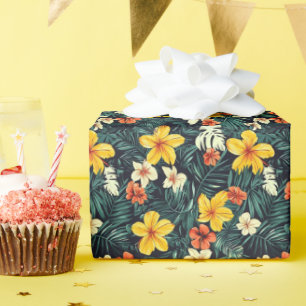 Papel De Regalo Patrón de flores tropicales amarillas