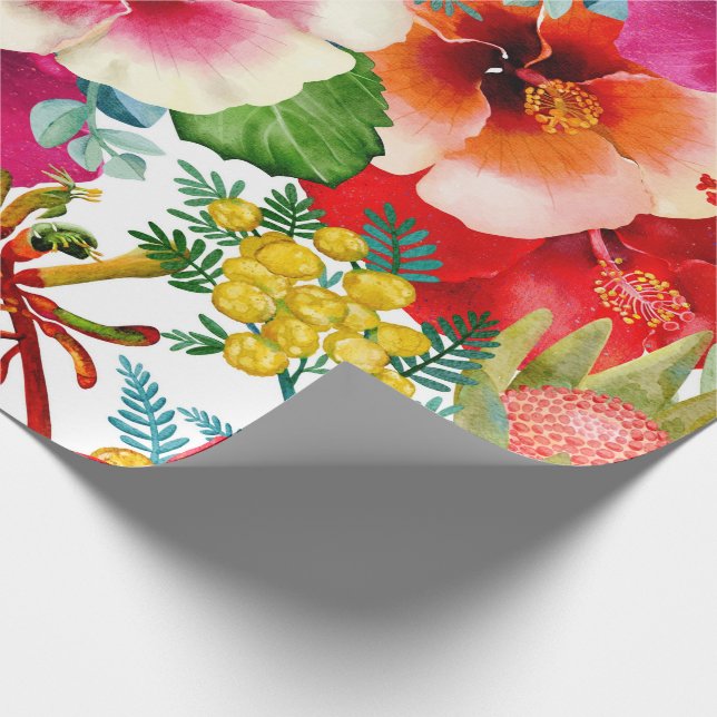 Papel De Regalo Patrón de flores tropicales calientes (Esquina)