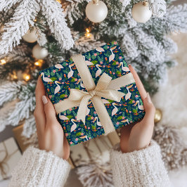 Papel De Regalo Patrón de flores tropicales coloridas pelícanas