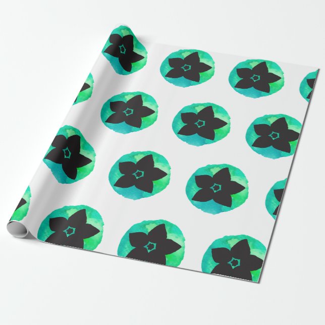 Papel De Regalo Patrón de flores verde hawaiano (Desenrollado)