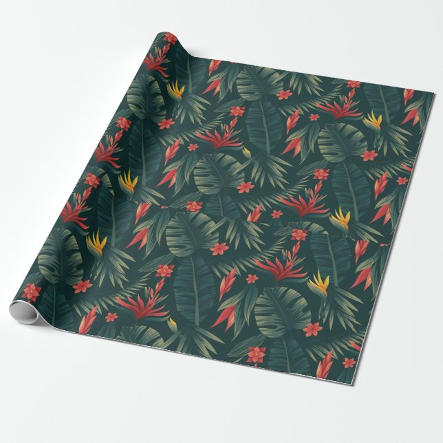 Papel De Regalo Patrón de follaje tropical (Desenrollado)