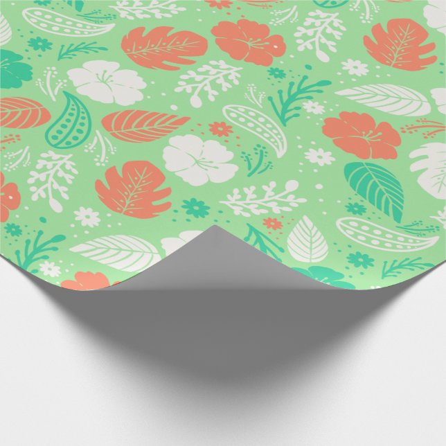 Papel De Regalo Patrón de follaje tropical verde y Naranja (Esquina)