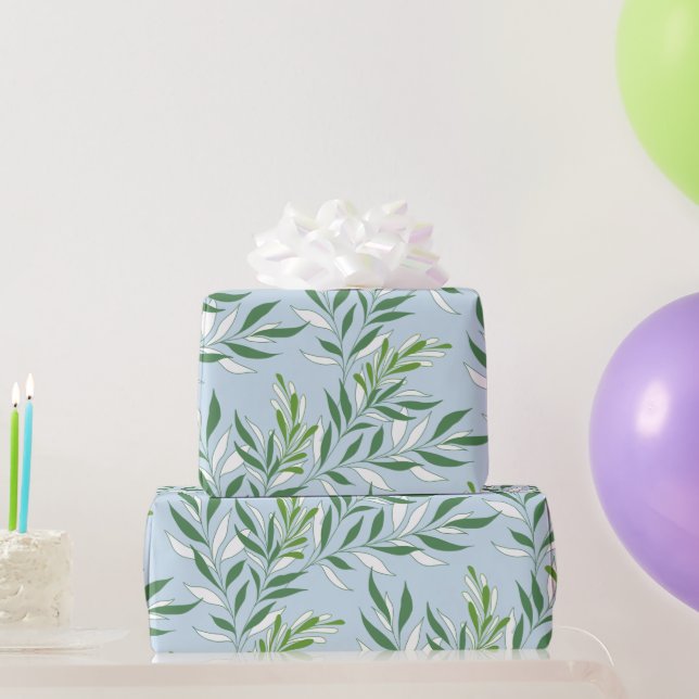 Papel De Regalo Patrón de Follaje Verde Elegante Verde Azul Claro (Regalos de fiesta)