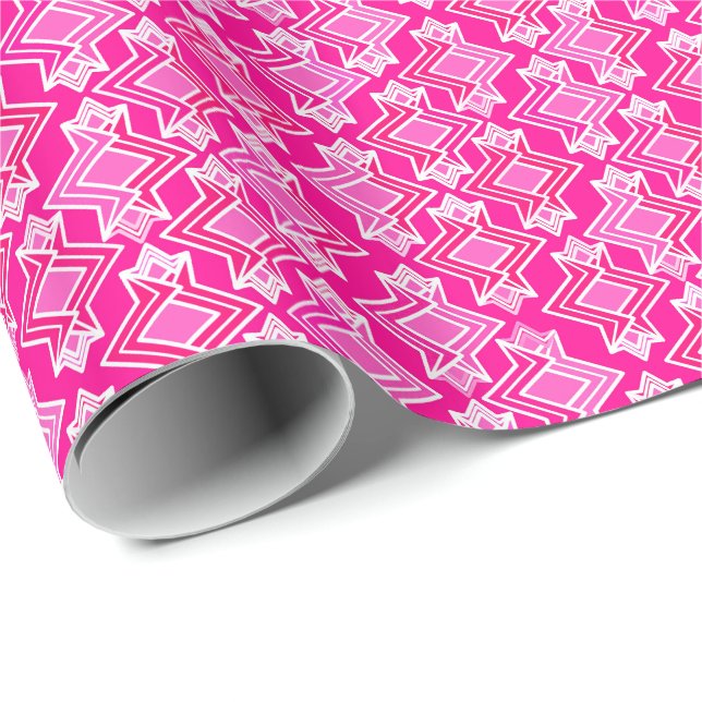 Papel De Regalo Patrón de fondo Art Deco, rosa fucsia (Esquina del rollo)