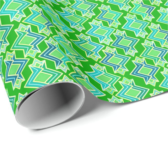 Papel De Regalo Patrón de fondo Art Deco, verde jade (Esquina del rollo)