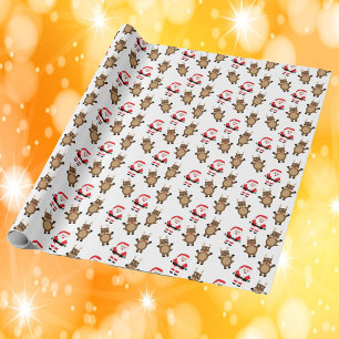 Papel De Regalo Patrón de fondo blanco de reno rojo Santa