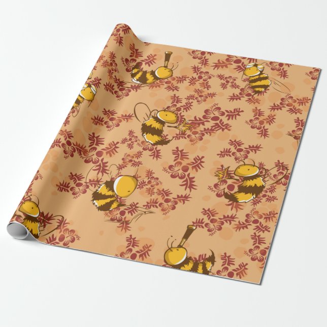 Papel De Regalo Patrón de fondo de abeja mate (Desenrollado)