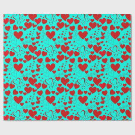 Papel De Regalo Patrón de formas de corazón rojo en color turquesa