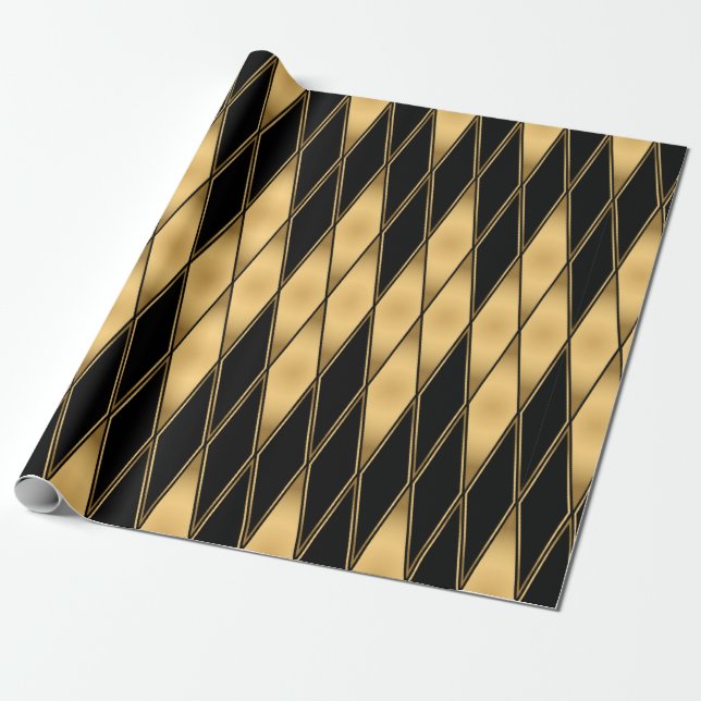 Papel De Regalo Patrón de formas doradas y negras sin fisuras (Desenrollado)
