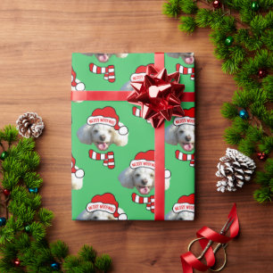 Papel De Regalo Patrón de foto personalizada de perro de Santa de