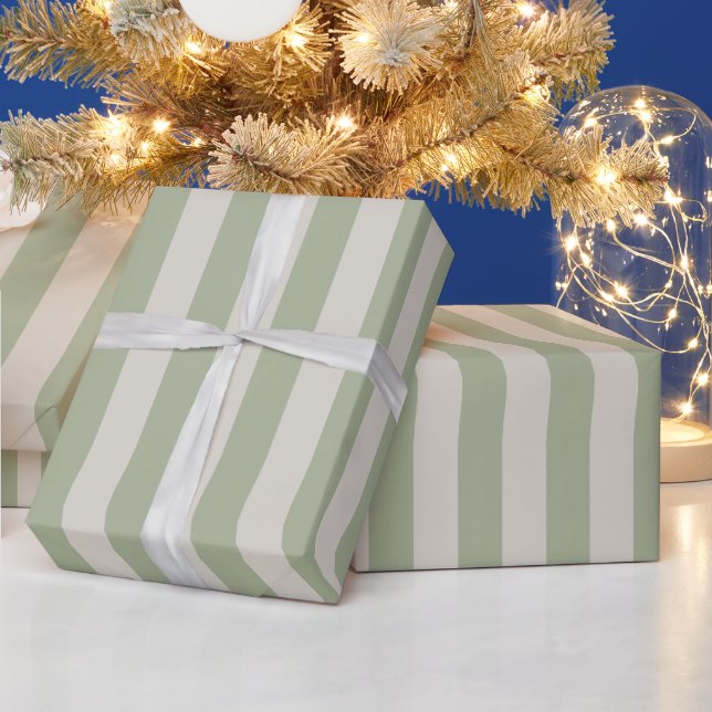 Papel De Regalo Patrón de franja vertical verde salvia (Vacaciones)
