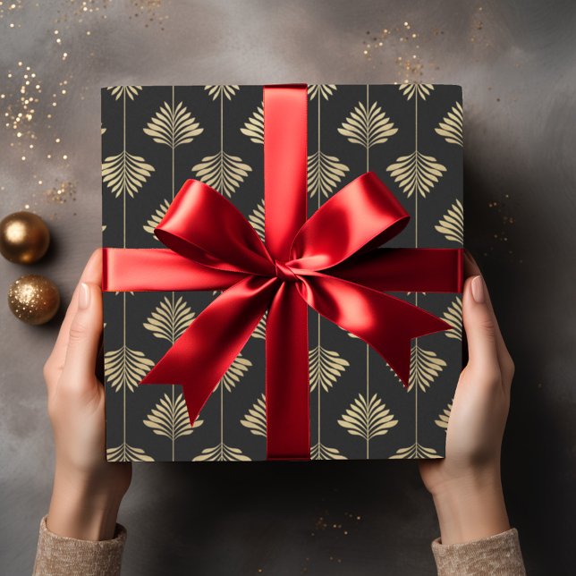 Papel De Regalo Patrón de frentes Art Deco Gold Palm Fern Fronds (Subido por el creador)