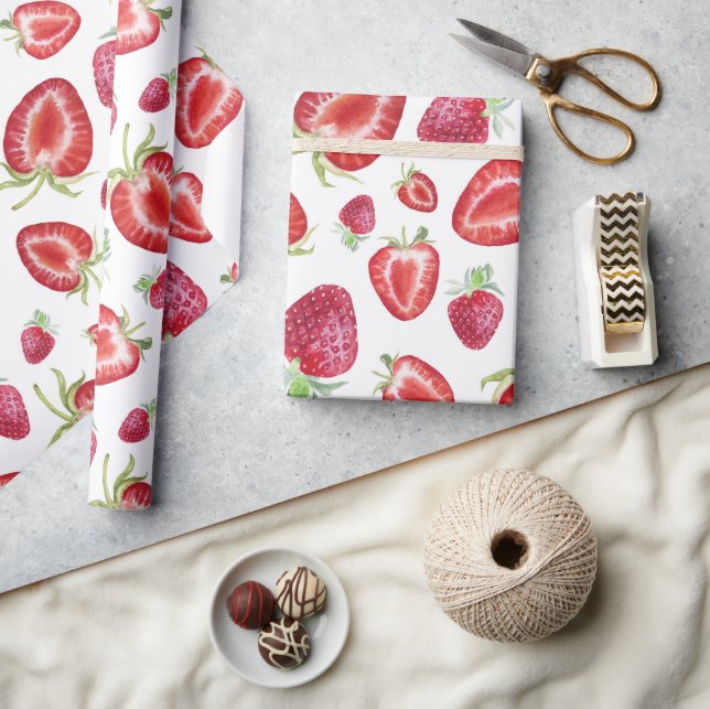 Papel De Regalo Patrón de fresa acuarela (Artesanía)