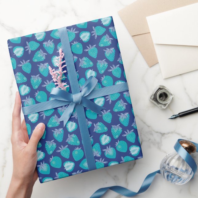 Papel De Regalo Patrón de fresa azul (Regalar)