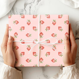 Papel De Regalo Patrón de fresa Coquette Bow rosa