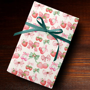Papel De Regalo Patrón de fresa Coquette rosa lindo
