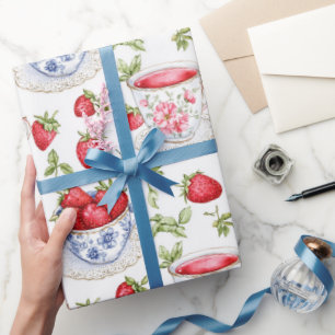 Papel De Regalo Patrón de Fresa Cottagecore 