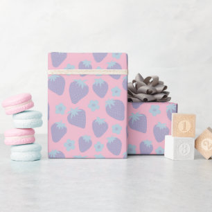 Papel De Regalo Patrón de fresas bonitas en Lila y Azul