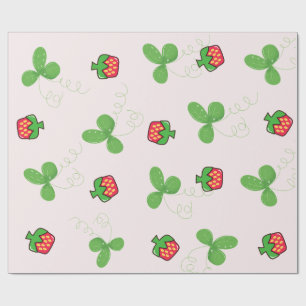 Papel De Regalo Patrón de Fresas Rojas y Hojas de Trébol Verde