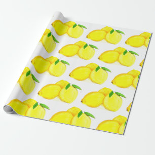 Papel De Regalo Patrón de fruta amarilla Lemones Acuarela Rústica