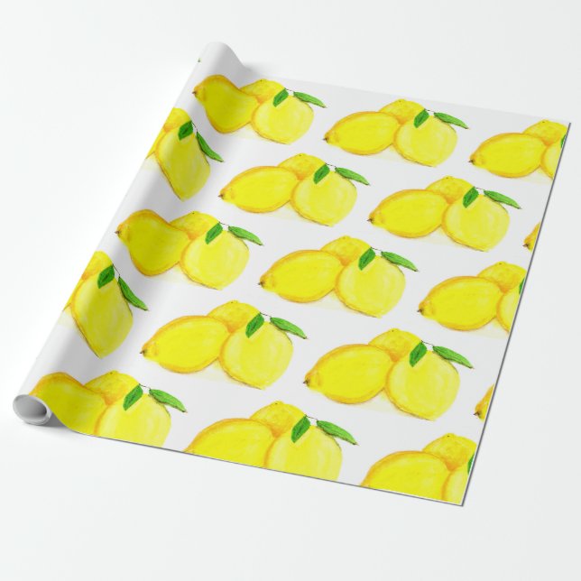 Papel De Regalo Patrón de fruta amarilla Lemons Citrus acuarela (Desenrollado)