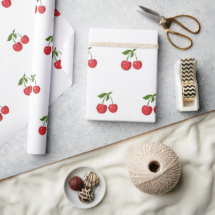 Papel De Regalo Patrón de Fruta Clásico Cereza Roja Primavera & Ve