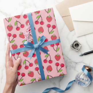 Papel De Regalo Patrón de fruta de fresa de cerezo de regalo corto