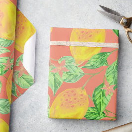 Papel De Regalo Patrón de fruta de limón amarillo y rosa melocotón