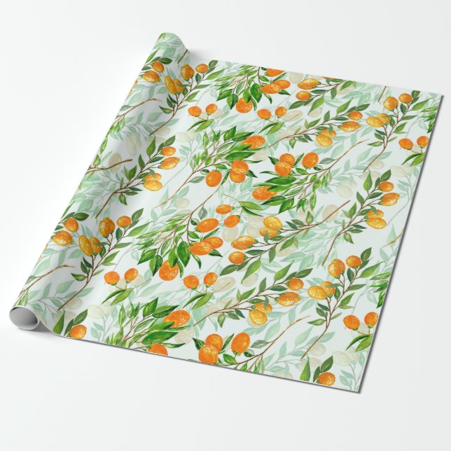Papel De Regalo Patrón de fruta de verano tropical de Kumquat en l (Desenrollado)