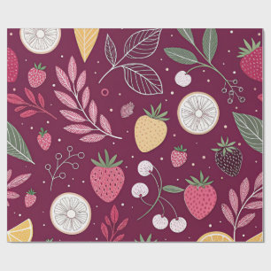 Papel de Regalo – Patrón de Frutas Ciruela Profund