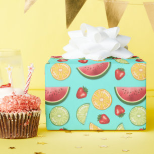 Papel De Regalo Patrón de Frutas Coloridas Citricos Fresa Melón