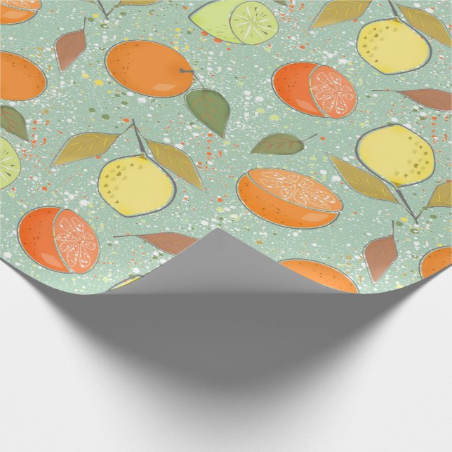 Papel De Regalo Patrón de frutas con limones, naranjas (Esquina)