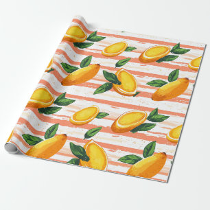 Papel De Regalo Patrón de frutas de mango con hojas verdes