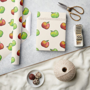 Papel De Regalo Patrón de frutas de manzana rojas y verdes