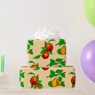 Papel De Regalo Patrón de Frutas de Melocotón y Pera Botánica Rúst