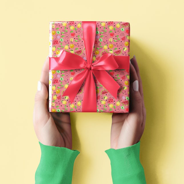 Papel De Regalo Patrón de frutas de verano | Rosa Rosa (Subido por el creador)