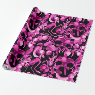 Papel De Regalo Patrón de Frutas Rosadas y Flamencos